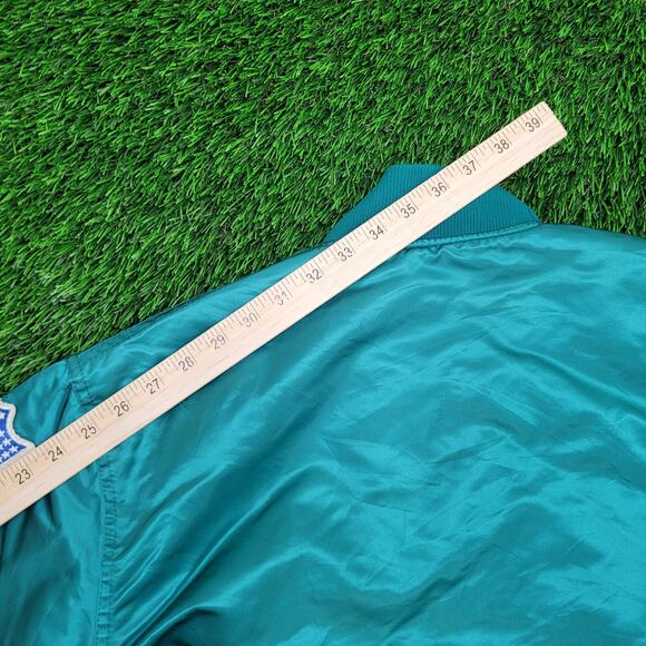 Vintage 90s Miami Dolphins Varsity Jacket Large 24x25 Cropped Baggy Satin - Picture 12 of 14